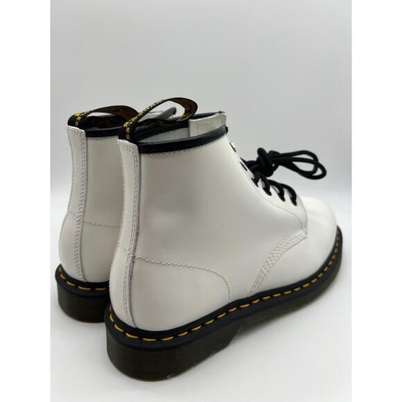 Dr. Martens 101 Yellow Stitch White Smooth Leather Ankle Boots Womens 10/Mens 9 - Picture 11 of 12